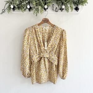 New Max Studio Yellow Floral Ruched Blouse Small GH7021